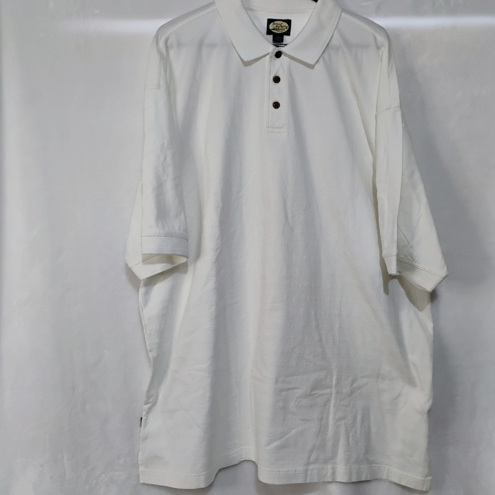 Tommy Bahama Mens XXL White Textured Stripe‎ Cotton Short Sleeve Polo Shirt E